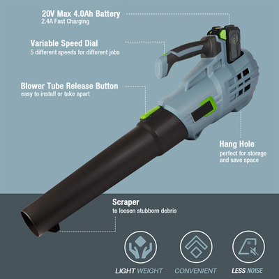 16000RPM 60Hz Wireless Air Blower Cordless Leaf Blower Dengan Baterai Dan Pengisi Daya