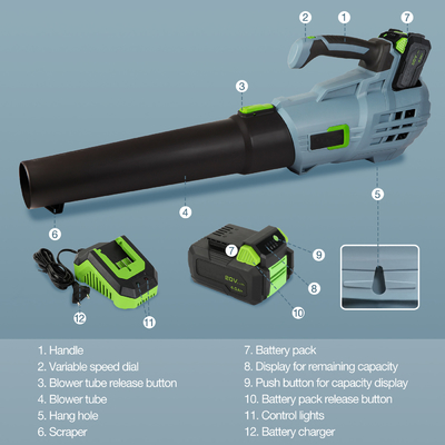 16000RPM 60Hz Wireless Air Blower Cordless Leaf Blower Dengan Baterai Dan Pengisi Daya