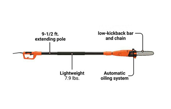 6.5A 2.65m Garden Electric Chainsaw 10 Inch Electric Pole Saw 9.5Ft Untuk Cabang