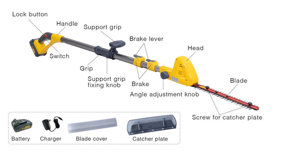 230V 50HZ Tiang yang Dapat Diperpanjang Pemangkas Lindung Nilai Listrik Cordless Telescopic Hedge Cutter 8000RPM