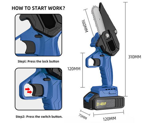10 Inch 20V Brushless Portable Chain Saw Kit Baterai Isi Ulang Mini Lithium 2.0Ah